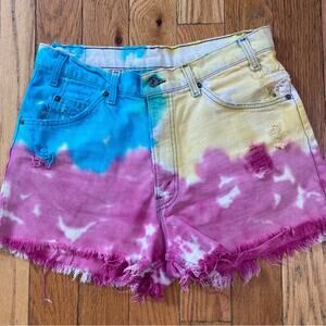 Vintage 90s Levi’s Rainbow Tie Dye Cut Off Shorts Size 34